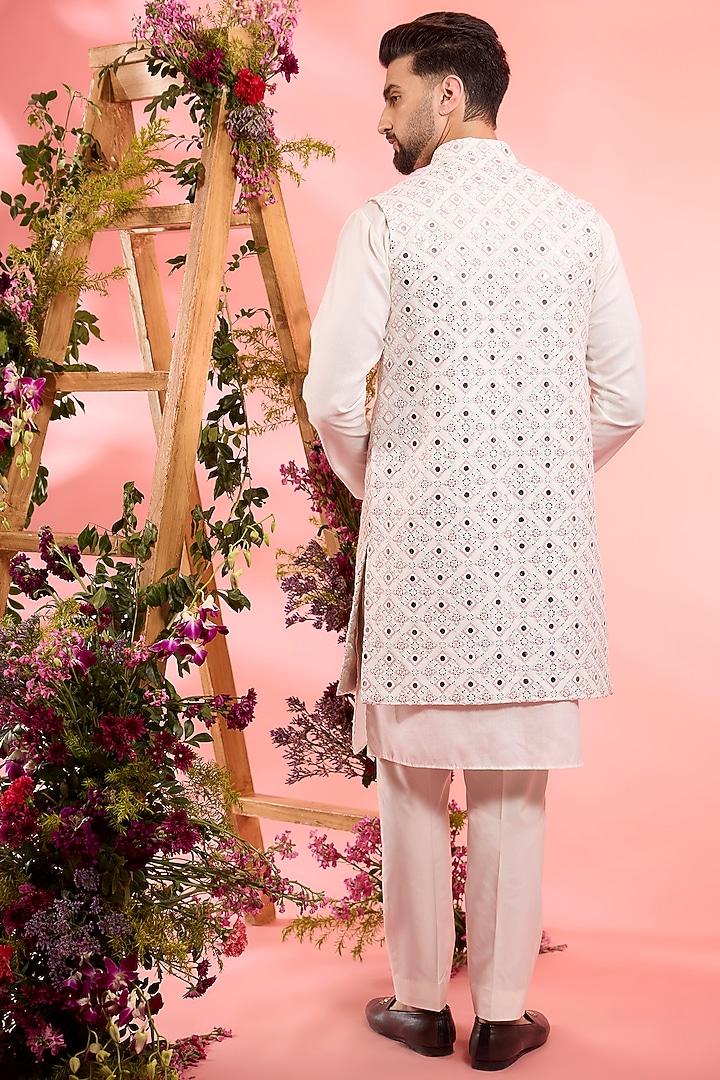 Ivory Silk Mirror Work Open Indowestern Jacket by Kasbah Clothing at Pernia's Pop Up Shop