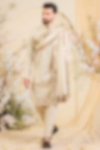 Gold Tissue Mirror Work Kurta With Dupatta by Kasbah Clothing at Pernia's Pop Up Shop