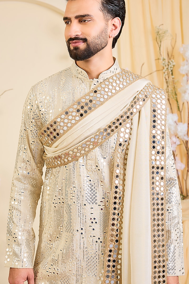Gold Tissue Mirror Work Kurta With Dupatta by Kasbah Clothing at Pernia's Pop Up Shop