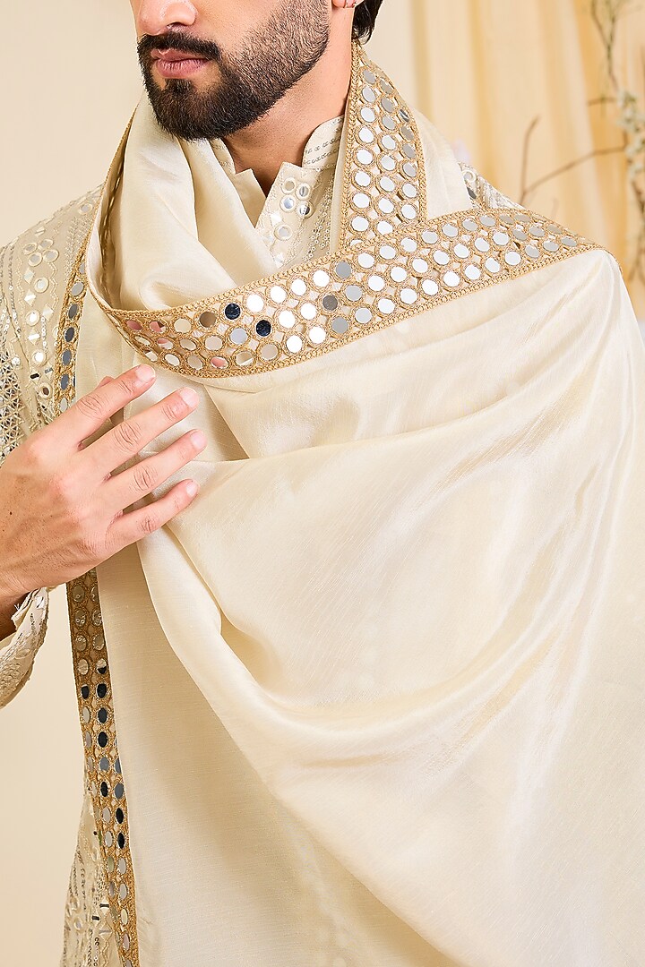 Gold Tissue Mirror Work Kurta With Dupatta by Kasbah Clothing at Pernia's Pop Up Shop