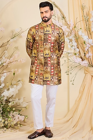 Multi-Colored Poly Tussar Silk Printed Kurta by Kasbah Clothing