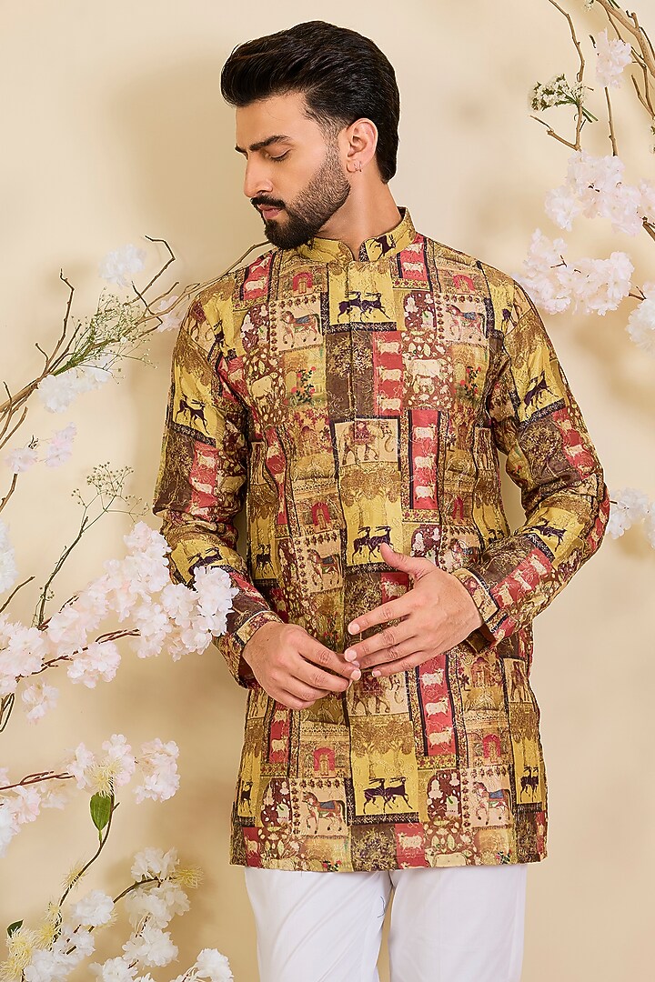 Multi-Colored Poly Tussar Silk Printed Kurta by Kasbah Clothing at Pernia's Pop Up Shop