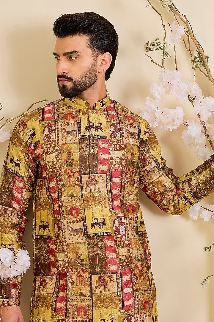 Multi-Colored Poly Tussar Silk Printed Kurta by Kasbah Clothing at Pernia's Pop Up Shop