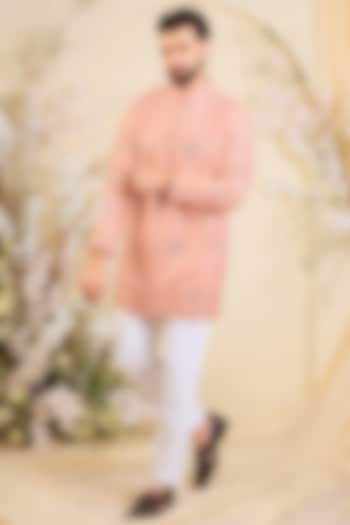 Peach Silk Mirror Work Short Kurta by Kasbah Clothing at Pernia's Pop Up Shop