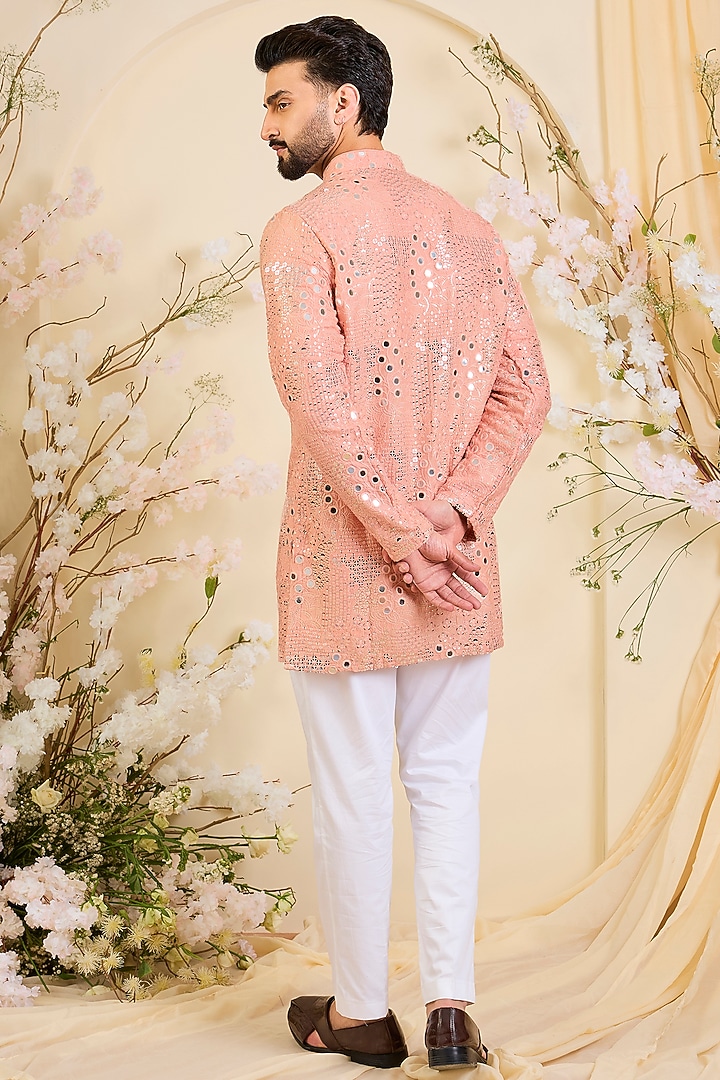 Peach Silk Mirror Work Short Kurta by Kasbah Clothing at Pernia's Pop Up Shop