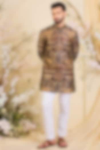 Multi-Colored Poly Tussar Silk Printed & Aari Embroidered Short Kurta by Kasbah Clothing at Pernia's Pop Up Shop