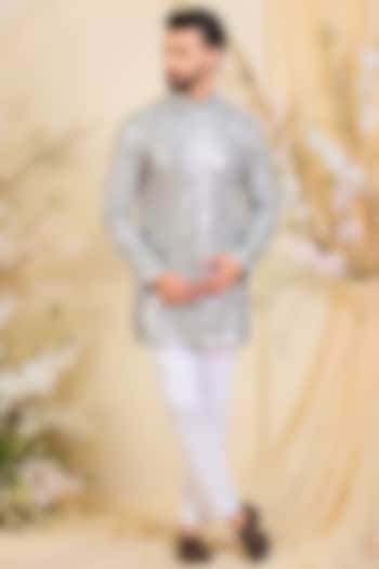 Silver Georgette Zari Work Short Kurta by Kasbah Clothing at Pernia's Pop Up Shop