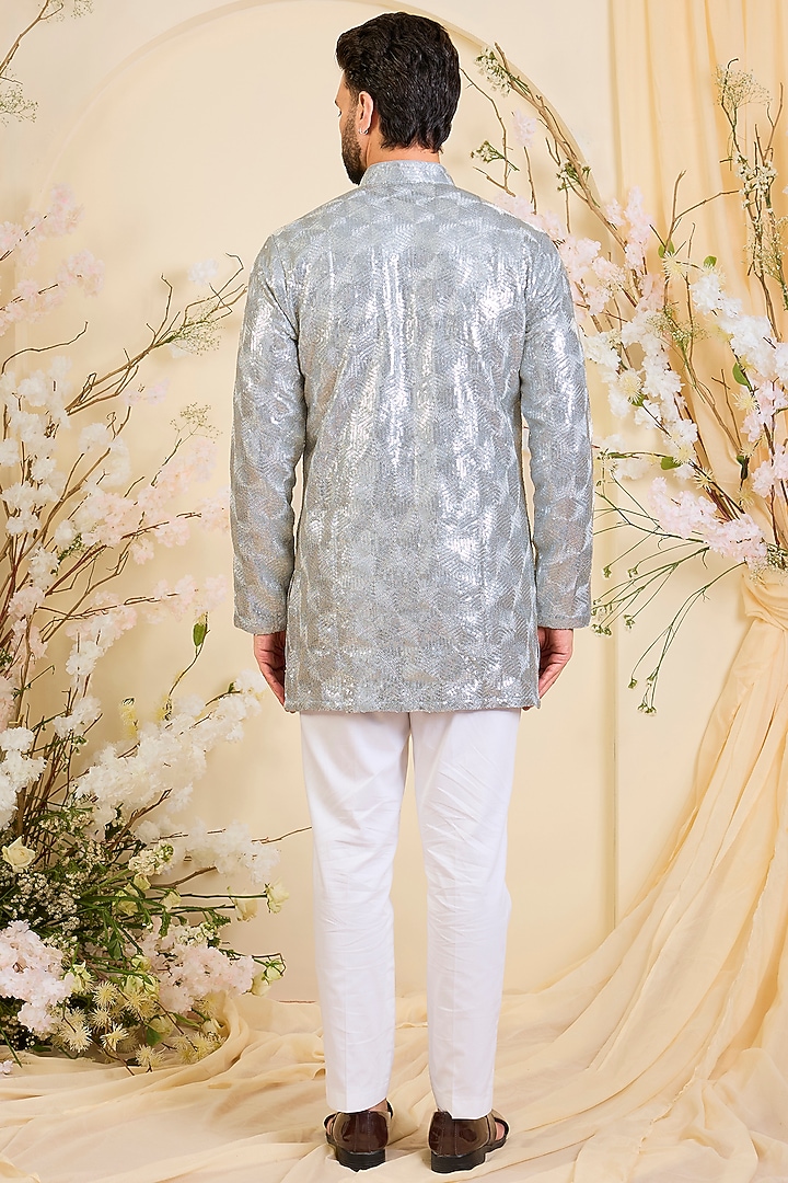 Silver Georgette Zari Work Short Kurta by Kasbah Clothing at Pernia's Pop Up Shop