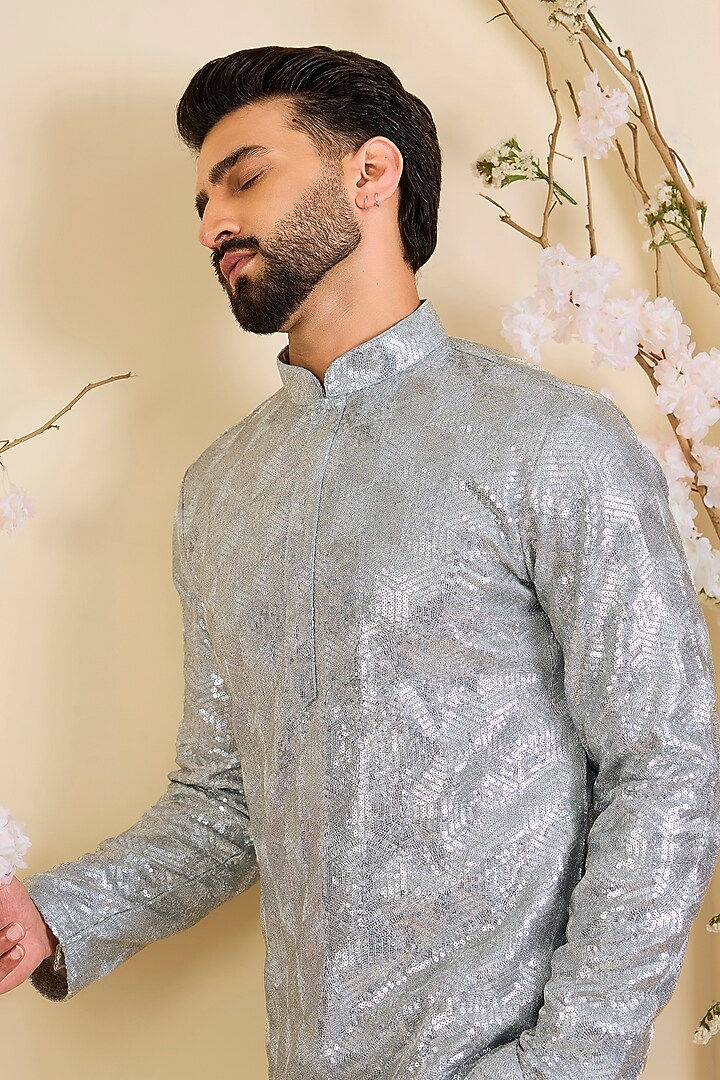 Silver Georgette Zari Work Short Kurta by Kasbah Clothing at Pernia's Pop Up Shop
