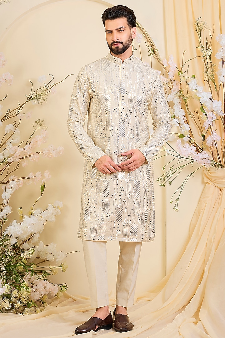 Golden Tissue Mirror Work Kurta by Kasbah Clothing at Pernia's Pop Up Shop