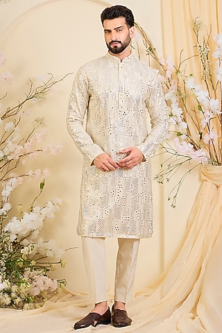 Golden Tissue Mirror Work Kurta by Kasbah Clothing