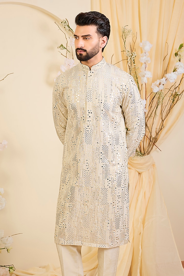 Golden Tissue Mirror Work Kurta by Kasbah Clothing at Pernia's Pop Up Shop