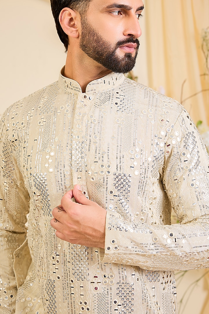 Golden Tissue Mirror Work Kurta by Kasbah Clothing at Pernia's Pop Up Shop