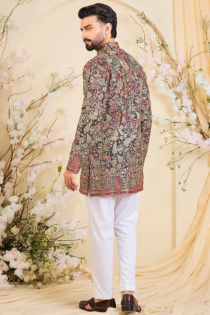 Black Georgette Sequin Embellished Short Kurta by Kasbah Clothing at Pernia's Pop Up Shop