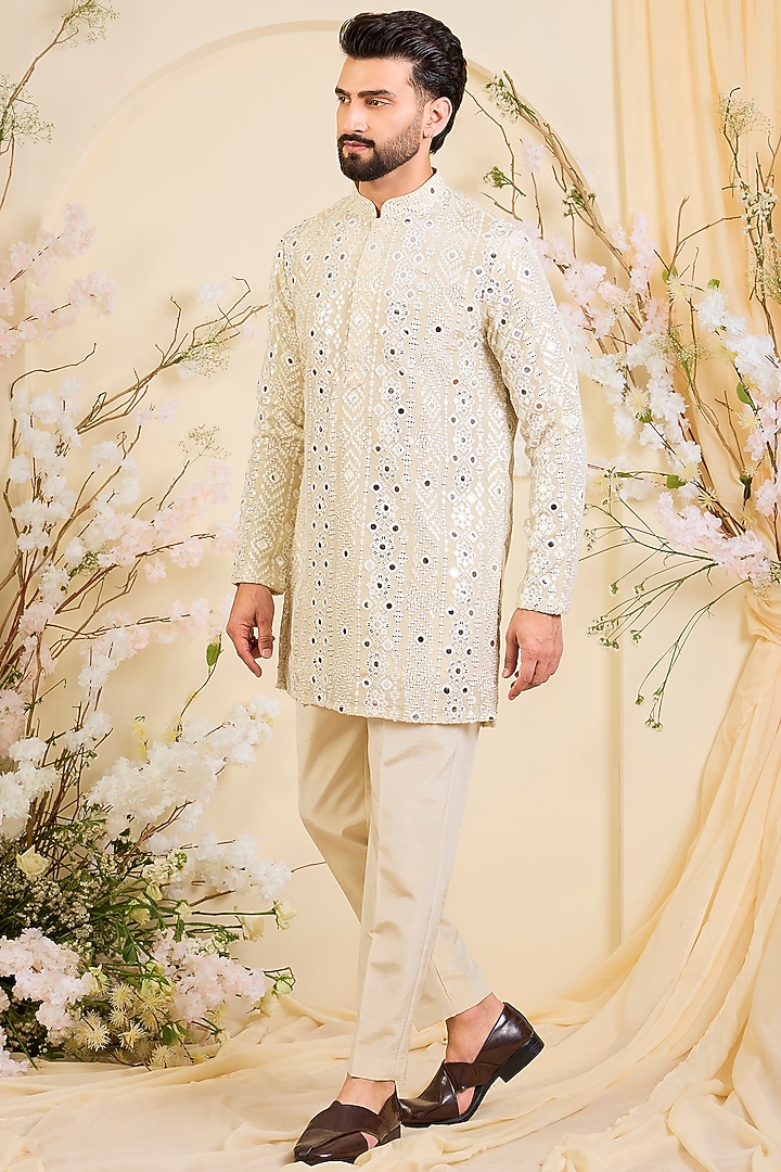 Gold Tissue Mirror Work Short Kurta by Kasbah Clothing at Pernia's Pop Up Shop