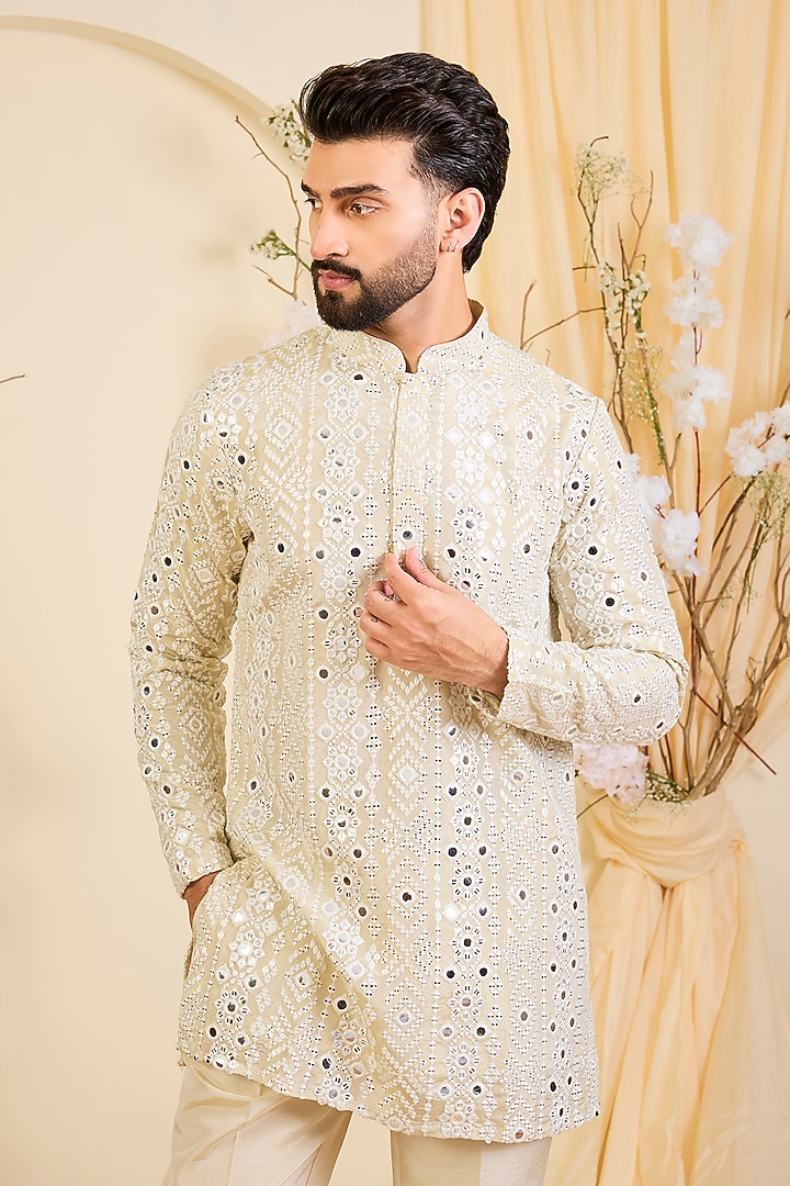 Gold Tissue Mirror Work Short Kurta by Kasbah Clothing at Pernia's Pop Up Shop