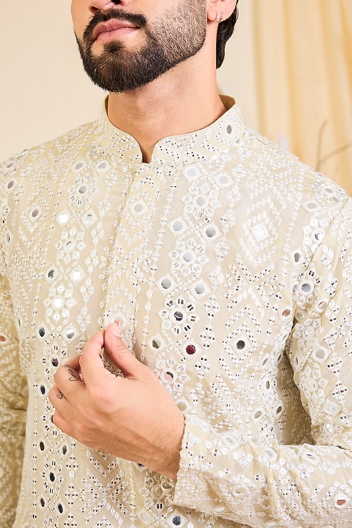 Gold Tissue Mirror Work Short Kurta by Kasbah Clothing at Pernia's Pop Up Shop
