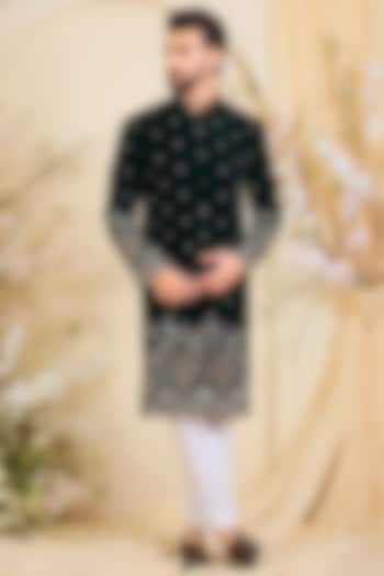 Bottle Green Hand Embroidered Kurta by Kasbah Clothing at Pernia's Pop Up Shop