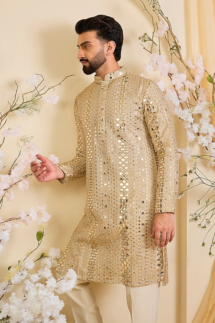Gold Tissue Mirror Work Kurta by Kasbah Clothing at Pernia's Pop Up Shop