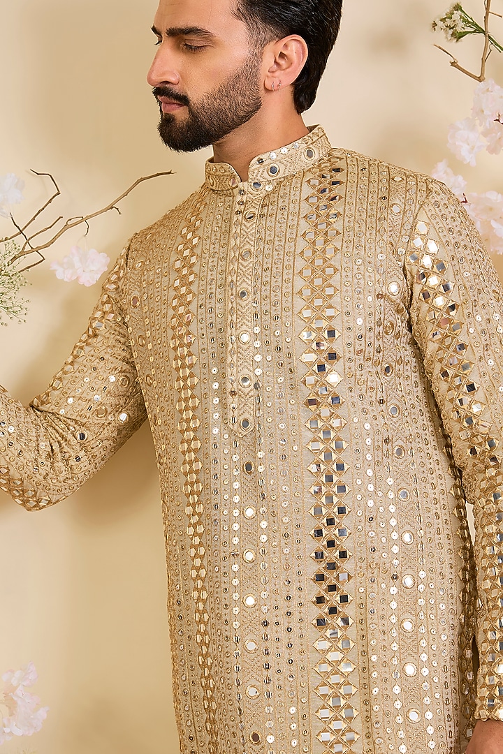 Gold Tissue Mirror Work Kurta by Kasbah Clothing at Pernia's Pop Up Shop