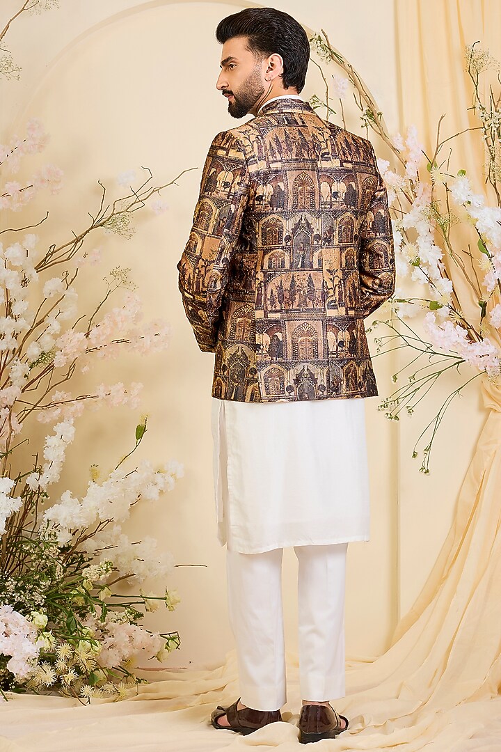 Multi-Colored Tussar Silk Aari Embroidered Blazer by Kasbah Clothing at Pernia's Pop Up Shop