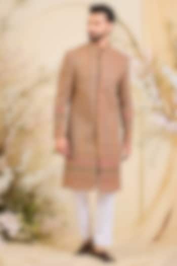 Multi-Colored Crepe Printed & Sequins Embroidered Wedding Sherwani by Kasbah Clothing at Pernia's Pop Up Shop