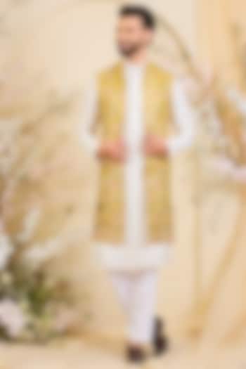 Yellow Georgette Sequins Work Long Open-Jacket by Kasbah Clothing at Pernia's Pop Up Shop