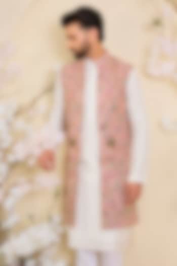 Pink Georgette Sequins Work Long Open-Jacket by Kasbah Clothing at Pernia's Pop Up Shop
