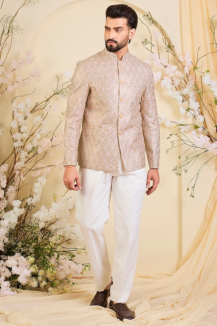 Multi-Colored Silk Threadwork Wedding Bandhgala by Kasbah Clothing at Pernia's Pop Up Shop