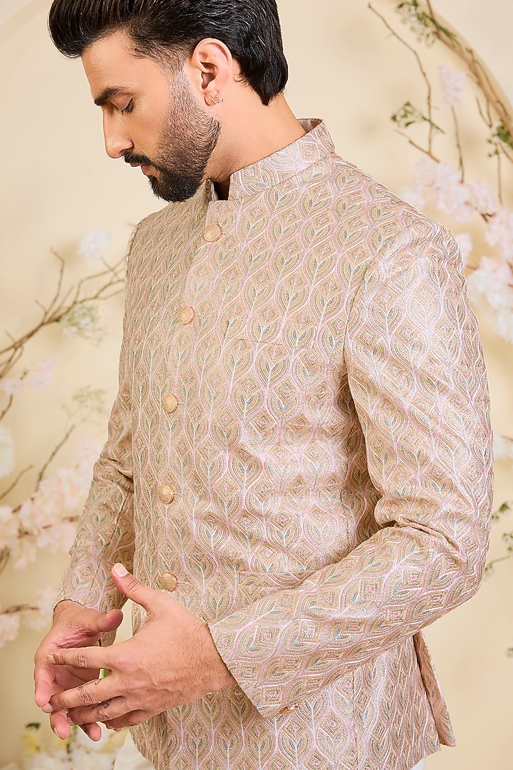 Multi-Colored Silk Threadwork Wedding Bandhgala by Kasbah Clothing at Pernia's Pop Up Shop