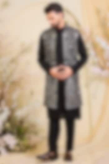 Regal Blue Georgette Sequins Work Long Open-Jacket by Kasbah Clothing at Pernia's Pop Up Shop