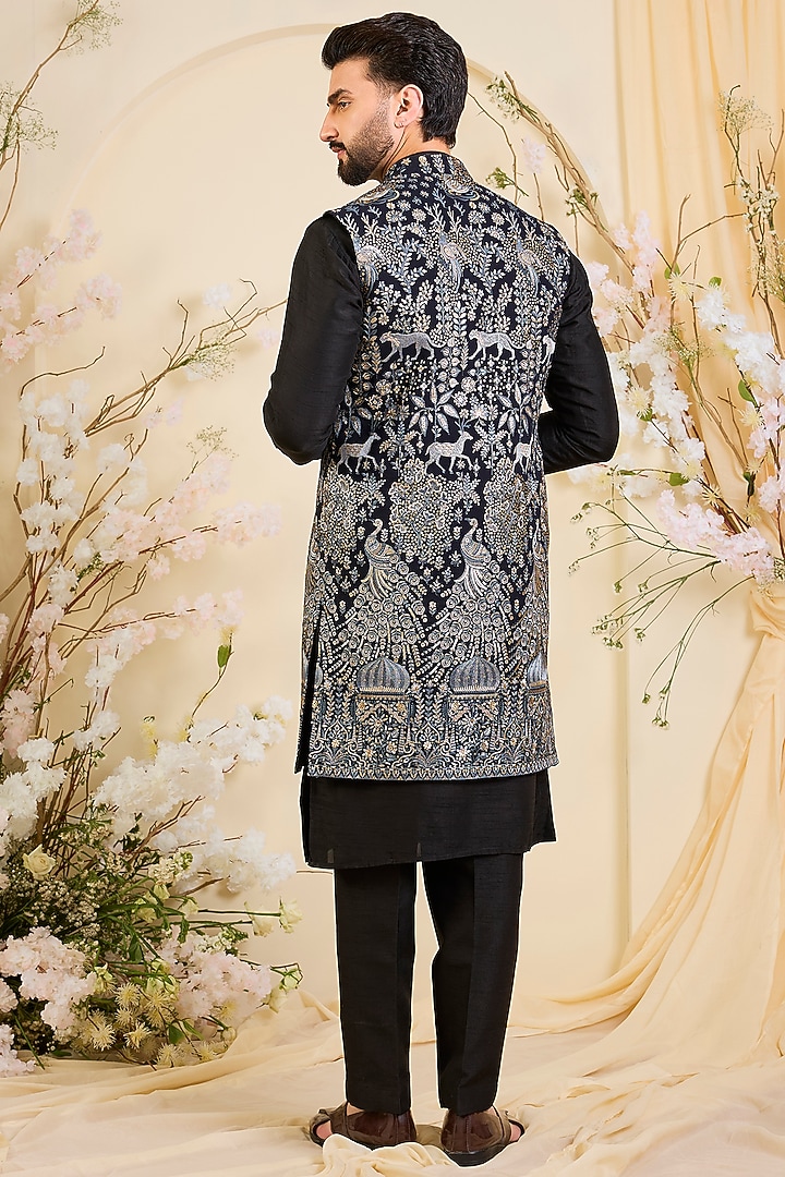 Regal Blue Georgette Sequins Work Long Open-Jacket by Kasbah Clothing at Pernia's Pop Up Shop
