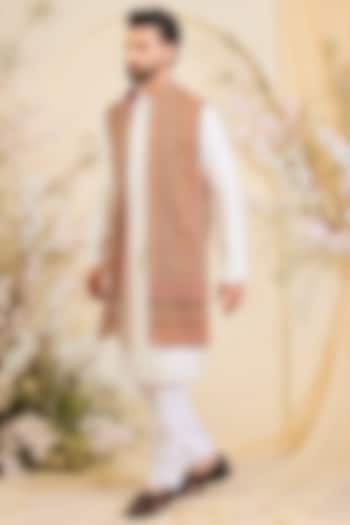 Pink Georgette Zari Embroidered Long Open-Jacket by Kasbah Clothing at Pernia's Pop Up Shop