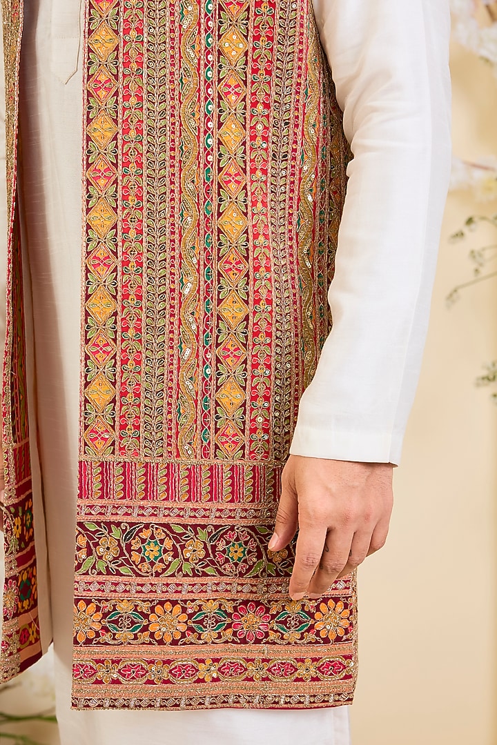 Pink Georgette Zari Embroidered Long Open-Jacket by Kasbah Clothing at Pernia's Pop Up Shop