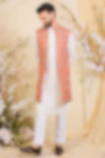 Orange Georgette Zari Work Long Open-Jacket by Kasbah Clothing at Pernia's Pop Up Shop