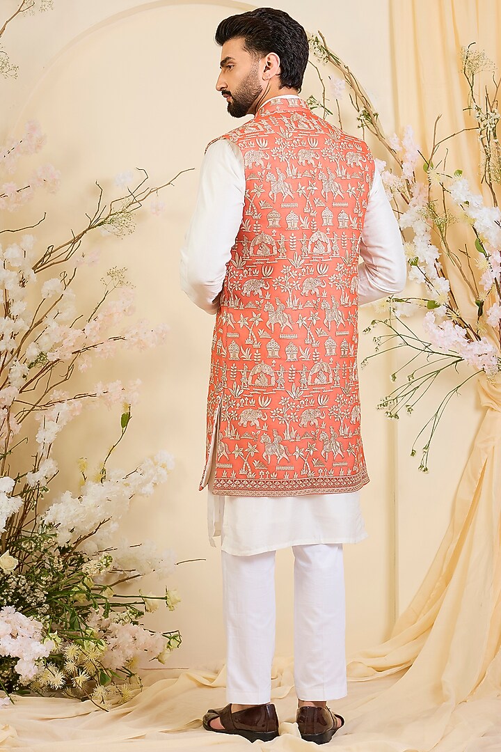 Orange Georgette Zari Work Long Open-Jacket by Kasbah Clothing at Pernia's Pop Up Shop