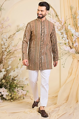 Multi-Colored Georgette Zari Work Short Kurta by Kasbah Clothing
