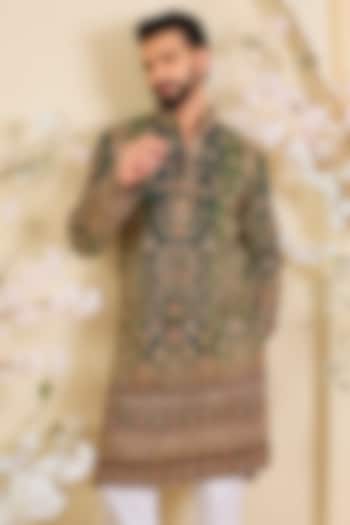 Green Crepe Printed & Zari Work Kurta by Kasbah Clothing at Pernia's Pop Up Shop