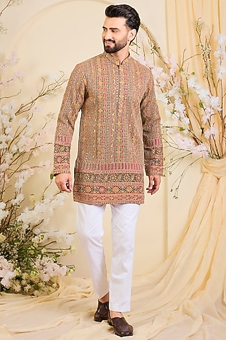 Multi-Colored Georgette Zari Embroidered Short Kurta by Kasbah Clothing