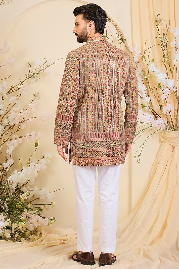 Multi-Colored Georgette Zari Embroidered Short Kurta by Kasbah Clothing at Pernia's Pop Up Shop