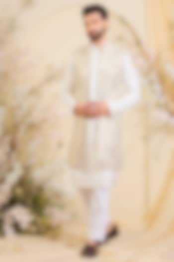 Gold Tissue Mirror Work Long Open-Jacket by Kasbah Clothing at Pernia's Pop Up Shop