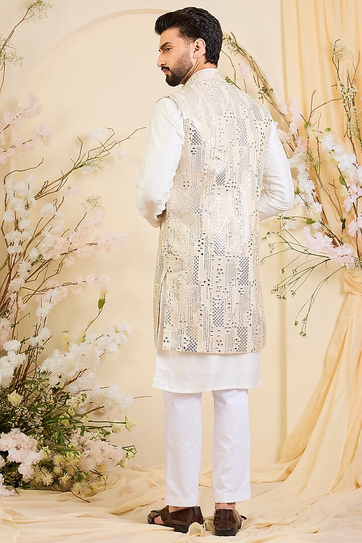 Gold Tissue Mirror Work Long Open-Jacket by Kasbah Clothing at Pernia's Pop Up Shop