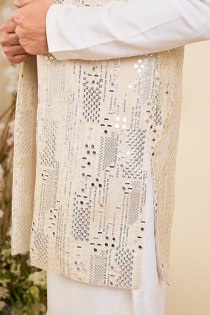 Gold Tissue Mirror Work Long Open-Jacket by Kasbah Clothing at Pernia's Pop Up Shop