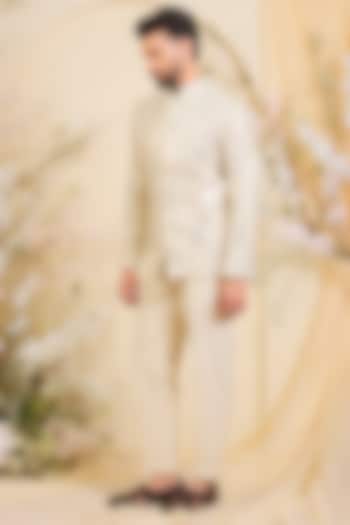 Gold Tissue Mirror Work Wedding Bandhgala by Kasbah Clothing at Pernia's Pop Up Shop