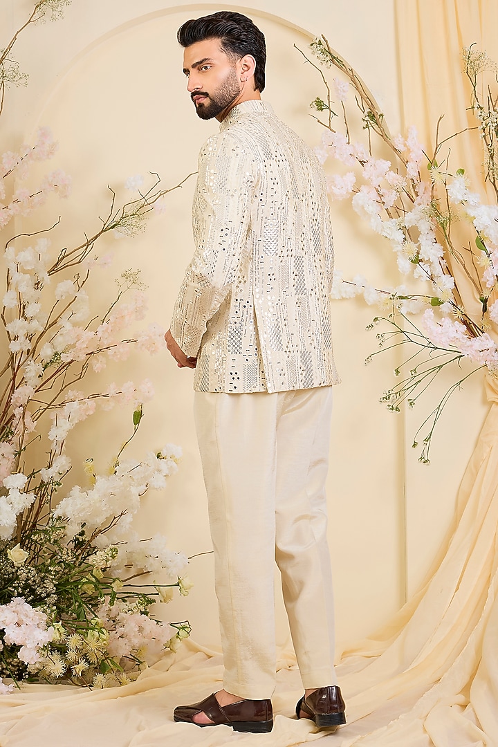 Gold Tissue Mirror Work Wedding Bandhgala by Kasbah Clothing at Pernia's Pop Up Shop