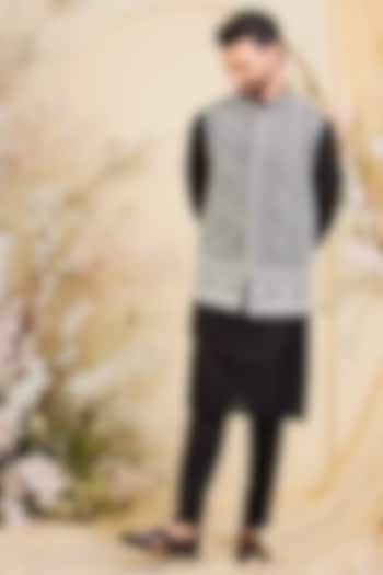 Black Georgette Hand Embroidered Nehru Jacket by Kasbah Clothing at Pernia's Pop Up Shop