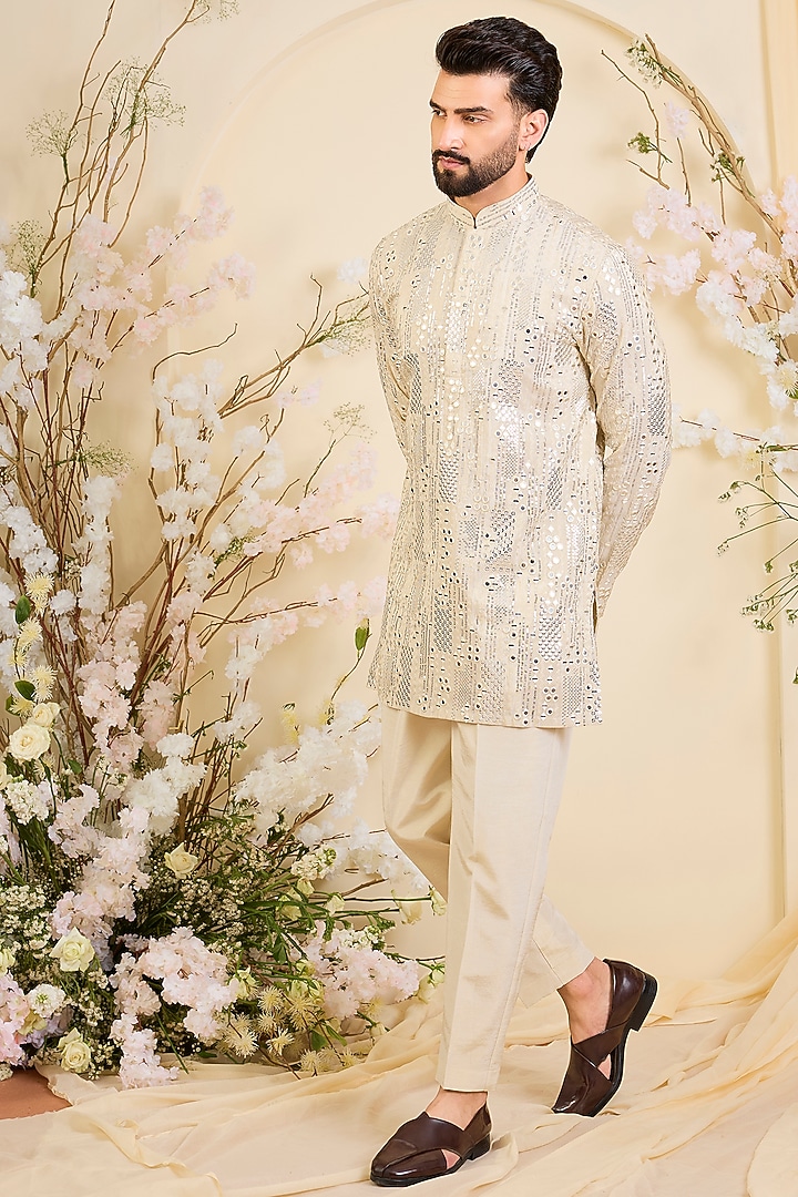 Gold Tissue Threadwork Short Kurta by Kasbah Clothing at Pernia's Pop Up Shop