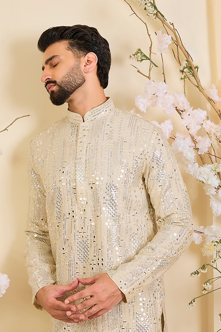Gold Tissue Threadwork Short Kurta by Kasbah Clothing at Pernia's Pop Up Shop