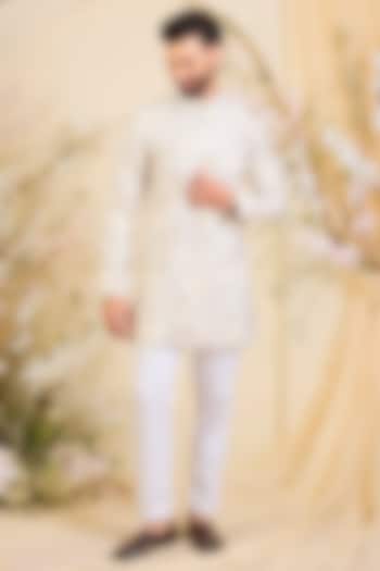 Beige Silk Embroidered Short Kurta by Kasbah Clothing at Pernia's Pop Up Shop