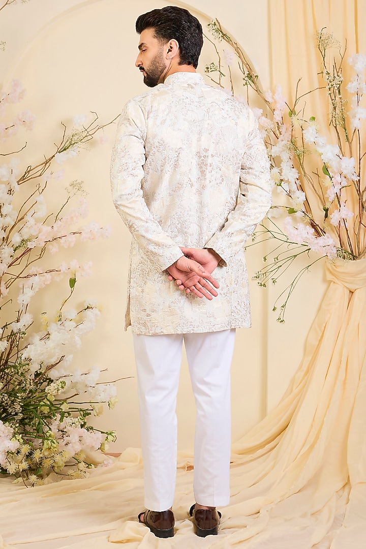 Beige Silk Embroidered Short Kurta by Kasbah Clothing at Pernia's Pop Up Shop